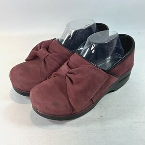 Dansko Pro Bow Clogs Women's Sz 9.5US 40EU Wine Nubuck Leather Stapled Comfort